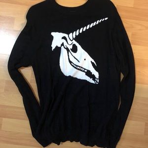 Black sweater with skeleton unicorn